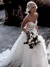 Ball Gown Sweetheart Tulle Sweep Train Wedding Dresses With Flower(s) #Milly00024592