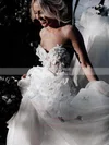 A-line Sweetheart Tulle Sweep Train Beading Wedding Dresses #Milly00024592