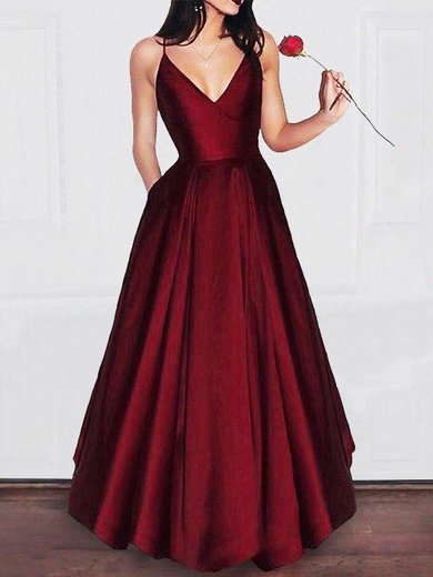 Ball Gown/Princess Floor-length V-neck Satin Pockets Prom Dresses #Milly020107970