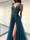 Ball Gown/Princess Sweep Train Illusion Tulle Appliques Lace Prom Dresses #Milly020107976