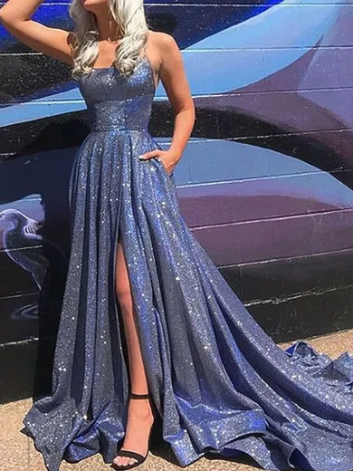 Ball Gown Square Neck Glitter Prom Dresses With Ruched #Milly020107980