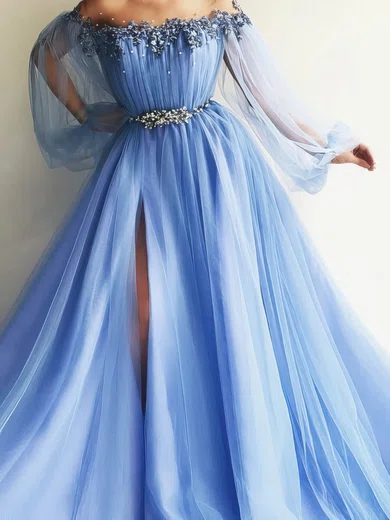 Ball Gown Off-the-shoulder Tulle Prom Dresses With Puff Sleeve #Milly020107981
