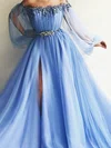 Ball Gown/Princess Sweep Train Off-the-shoulder Tulle Long Sleeves Beading Prom Dresses #Milly020107981