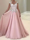 Ball Gown/Princess Sweep Train Illusion Chiffon Appliques Lace Prom Dresses #Milly020107983