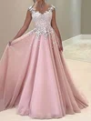 A-line Scoop Neck Chiffon Sweep Train Appliques Lace Homecoming Dresses #Milly020107983