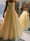 Ball Gown Scoop Neck Tulle Prom Dresses With Appliques #Milly020107990