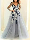 Ball Gown/Princess Floor-length V-neck Tulle Long Sleeves Appliques Lace Prom Dresses #Milly020107991