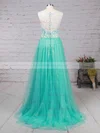 A-line Scoop Neck Lace Tulle Sweep Train Prom Dresses Sale #sale020101174