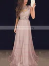 A-line Scoop Neck Chiffon Sweep Train Appliques Lace Prom Dresses Sale #sale020102057