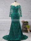 Trumpet/Mermaid Scoop Neck Lace Sweep Train Appliques Lace Prom Dresses Sale #sale020102176
