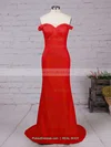 Sheath/Column Off-the-shoulder Silk-like Satin Sweep Train Ruffles Prom Dresses Sale #sale020102332