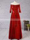 A-line Off-the-shoulder Satin Floor-length Appliques Lace Prom Dresses Sale #sale020102406