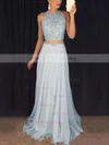 A-line Scoop Neck Tulle Chiffon Sweep Train Beading Prom Dresses Sale #sale020102442