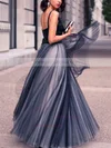 Princess V-neck Satin Tulle Floor-length Pleats Prom Dresses Sale #sale020102454