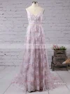 A-line V-neck Lace Court Train Lace Prom Dresses Sale #sale020102459