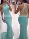 Trumpet/Mermaid High Neck Jersey Sweep Train Beading Prom Dresses Sale #sale020102490
