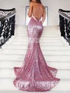 Trumpet/Mermaid V-neck Sequined Sweep Train Appliques Lace Prom Dresses Sale #sale020102499