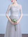 A-line Scoop Neck Tulle Floor-length Appliques Lace Prom Dresses Sale #sale020102645