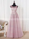 Princess Scoop Neck Tulle Floor-length Appliques Lace Prom Dresses Sale #sale020102804
