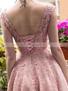 A-line Scoop Neck Lace Tea-length Sashes / Ribbons Prom Dresses Sale #sale020102877