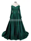 Ball Gown Off-the-shoulder Satin Sweep Train Beading Prom Dresses Sale #sale020102895