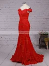 Trumpet/Mermaid Off-the-shoulder Tulle Floor-length Appliques Lace Prom Dresses Sale #sale020102938