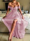 A-line Off-the-shoulder Organza Asymmetrical Appliques Lace Prom Dresses Sale #sale020103210