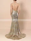 Trumpet/Mermaid V-neck Sequined Sweep Train Prom Dresses Sale #sale020103494