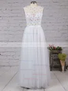 A-line Scoop Neck Tulle Floor-length Beading Prom Dresses Sale #sale020103502