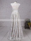 A-line Scoop Neck Lace Asymmetrical Sashes / Ribbons Prom Dresses Sale #sale020103509