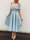 A-line Off-the-shoulder Satin Tea-length Ruffles Vintage Prom Dresses Sale #sale020103513