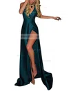 Sheath/Column V-neck Jersey Sweep Train Split Front Prom Dresses Sale #sale020103559