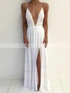 A-line V-neck Chiffon Floor-length Split Front Prom Dresses Sale #sale020103583