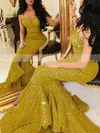 Trumpet/Mermaid V-neck Sequined Sweep Train Split Front Prom Dresses Sale #sale020103699