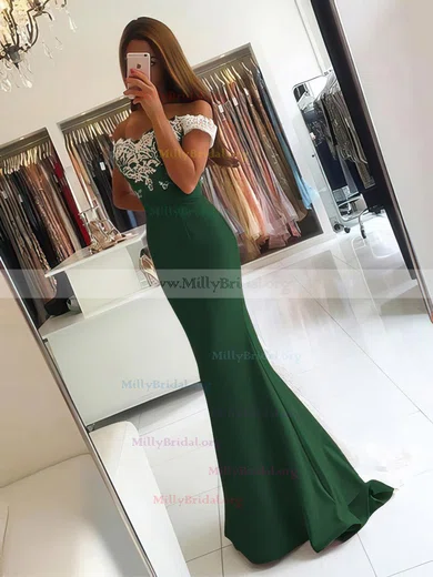 Off Shoulder Mermaid Dark Green Formal Evening Dress with Lace