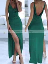 Sheath/Column V-neck Silk-like Satin Ankle-length Split Front Prom Dresses Sale #sale020104358