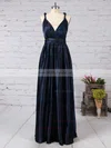 A-line V-neck Silk-like Satin Floor-length Ruffles Prom Dresses Sale #sale020104433