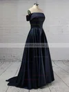 Ball Gown Off-the-shoulder Satin Sweep Train Pockets Prom Dresses Sale #sale020104481