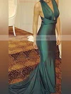Trumpet/Mermaid V-neck Silk-like Satin Sweep Train Prom Dresses Sale #sale020104485