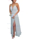 A-line V-neck Chiffon Floor-length Split Front Prom Dresses Sale #sale020104497