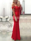 Trumpet/Mermaid Off-the-shoulder Lace Silk-like Satin Floor-length Sashes / Ribbons Prom Dresses Sale #sale020104503