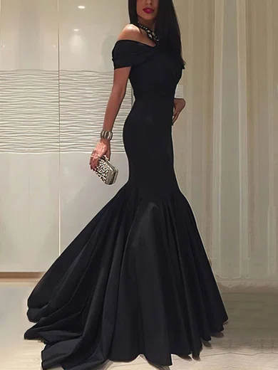 Trumpet/Mermaid Off-the-shoulder Silk-like Satin Sweep Train Ruffles Prom Dresses Sale #sale020104524