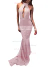 Trumpet/Mermaid Halter Silk-like Satin Sweep Train Prom Dresses Sale #sale020104527