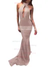 Trumpet/Mermaid Halter Silk-like Satin Sweep Train Prom Dresses Sale #sale020104527