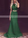 Trumpet/Mermaid Scoop Neck Satin Tulle Sweep Train Appliques Lace Prom Dresses Sale #sale020104536