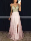 A-line V-neck Chiffon Floor-length Beading Prom Dresses Sale #sale020104583