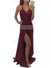 A-line Halter Silk-like Satin Floor-length Split Front Prom Dresses Sale #sale020104588
