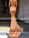 Trumpet/Mermaid Off-the-shoulder Silk-like Satin Sweep Train Split Front Prom Dresses Sale #sale020104594