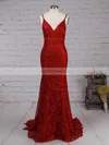 Trumpet/Mermaid V-neck Lace Sweep Train Lace Prom Dresses Sale #sale020104811