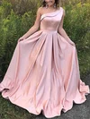 A-line One Shoulder Satin Sweep Train Sashes / Ribbons Prom Dresses Sale #sale020104815